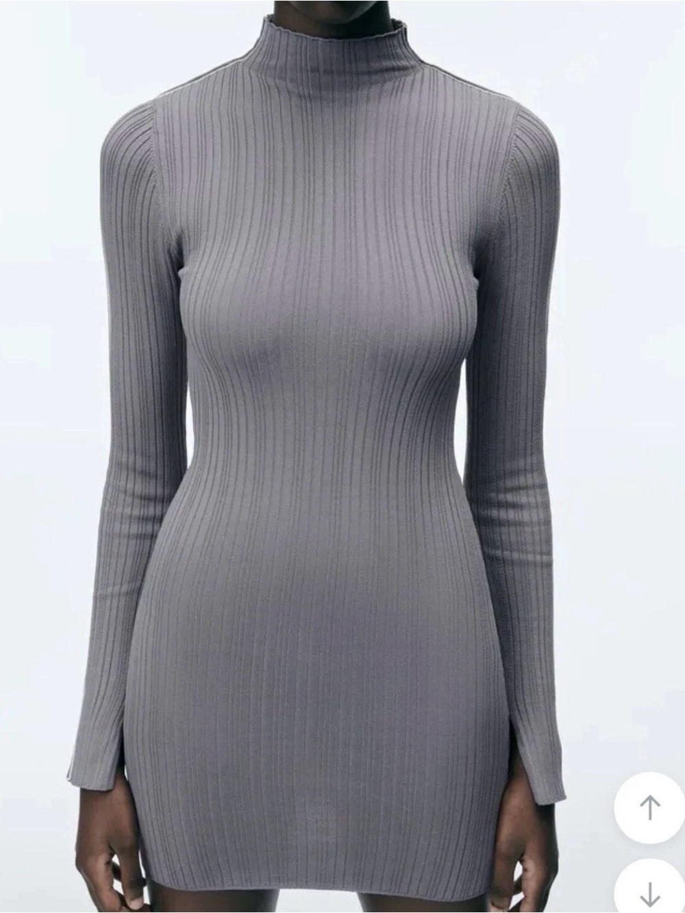 Zara Ribbed Knit Fitted Mini Dress Gray Size XS High Neck Long Sleeves - Picture 4 of 11